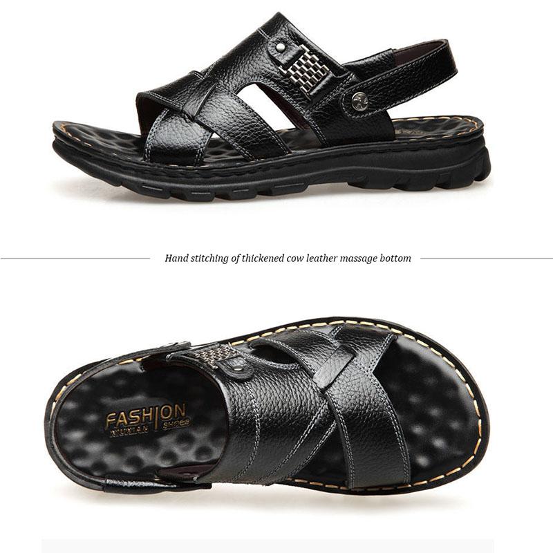 New Summer Top Layer Cowhide Sandals Men's Leather Breathable Beach Shoes Trendy Casual Leather Sandals and Slippers