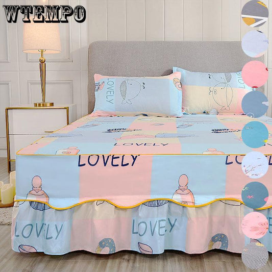 Skin-friendly Solid Color Home Bed Skirt Bedroom Sanding One-piece Bedspread Bedding Bedroom Student Dormitory Sheets