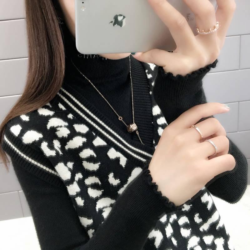 Women Sweater Vest Leopard Knitted Vest Fall Pullovers Sleeveless Printed Tops Ladies V Neck Clothes