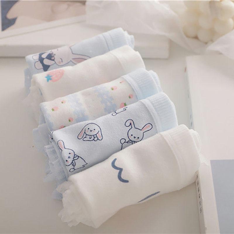 5 Pairs of Women's Plus Size Cotton Underwear Student Cartoon Breathable Cotton Crotch Underwear Girl Japanese Briefs