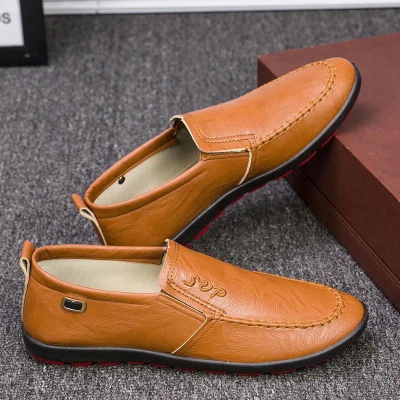 Men's Casual Leather Shoes Business British Leather Shoes Comfortable Soft Bottom Breathable Driving Shoes Slip on Loafers