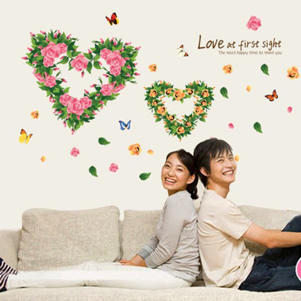 Love English love rose butterfly wedding room sofa background wall stickers wallpaper