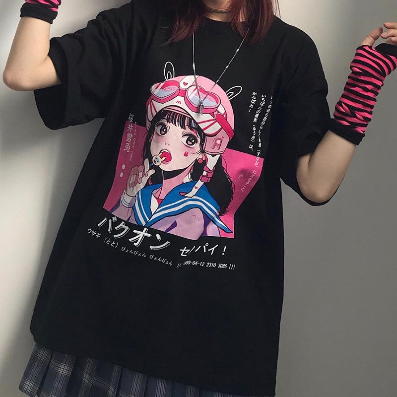 Anime Girl Oversized T-Shirt Harajuku Streetwear Tee Unisex Y2K EGirl Fashion Anime Clothes Aesthetic Clothing TikTok Style EBoy Japan Shirt