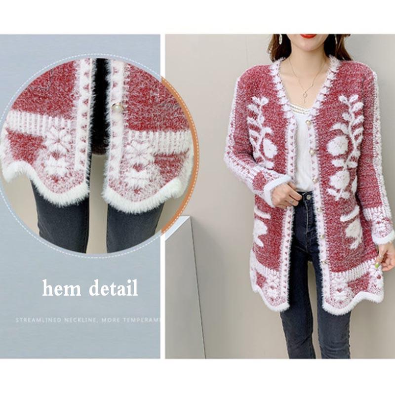 Cardigan Sweater Women's Knitted Sweater Jacket Spring and Autumn Sexy Mid-length Slim-fit Imitation Mink Jacket