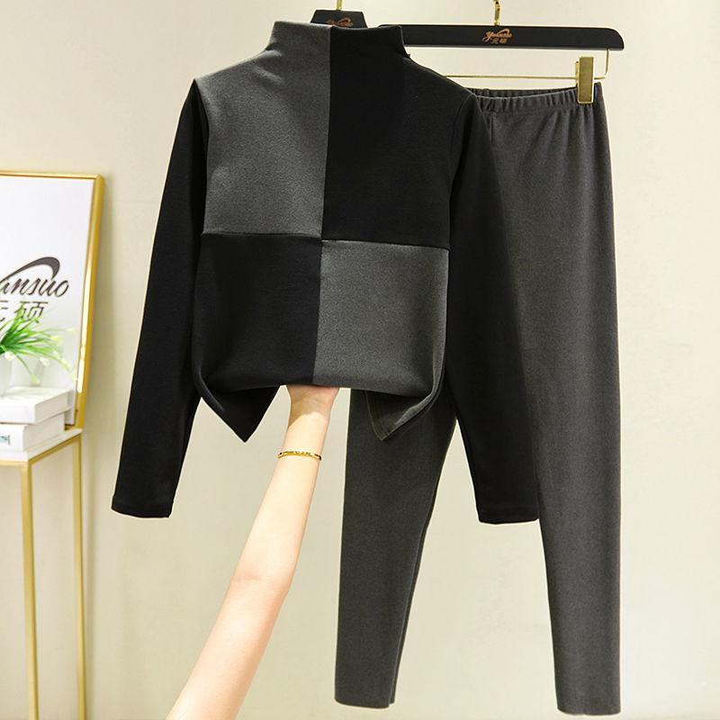 Women's Autumn and Winter High-neck Thermal Underwear Set Long-sleeved Plus Velvet Padded Inner Wear Autumn Clothes Long Trousers