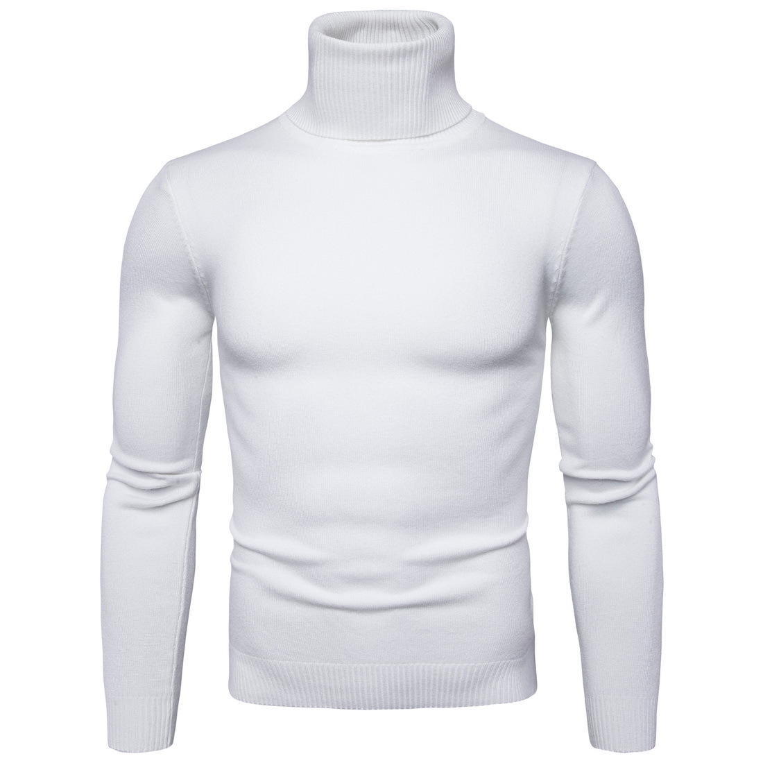 Winter Men's Sweater Turtleneck Slim Stretch Base Knitwear Solid Color Pullover Long Sleeve Sweater