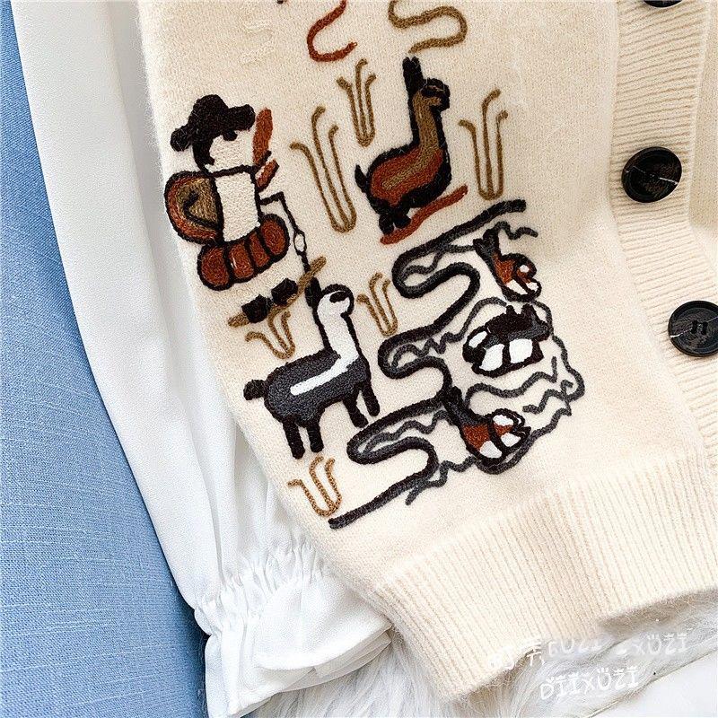 British Style Knitted Waistcoat Vest Women Loose Sleeveless Jacket Outer Sweater Vest Embroidery Waistcoat Women's Sleeveless Sweater Jacket