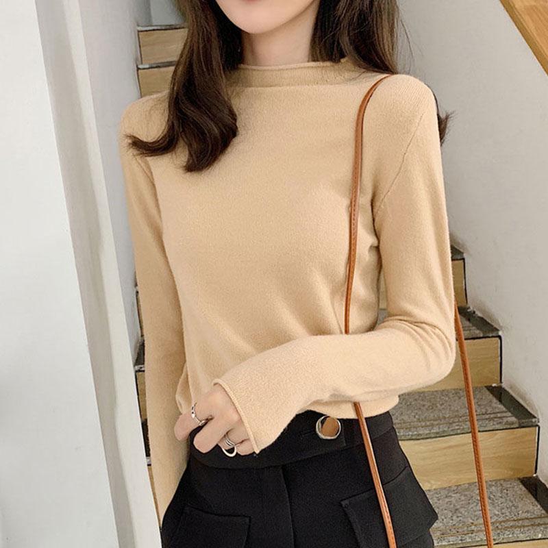 Autumn and Winter Pullover Sweater Korean Version of Early Autumn Wool Women's Loose Top Half High Collar Bottoming Shirt