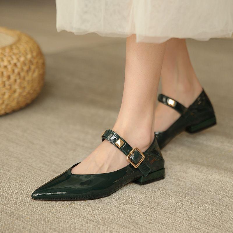 Single Shoe Pointed Toe Flat Word Retro Low Heel Gentle Mary Jane Women's Shoes