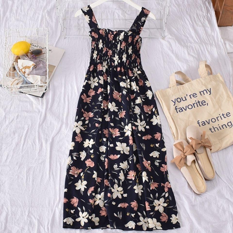 Women Summer Halter Dress Vintage High Waist Backles Holiday Long Dress Elegant Slim Floral Print Sleeveless Casual Dress