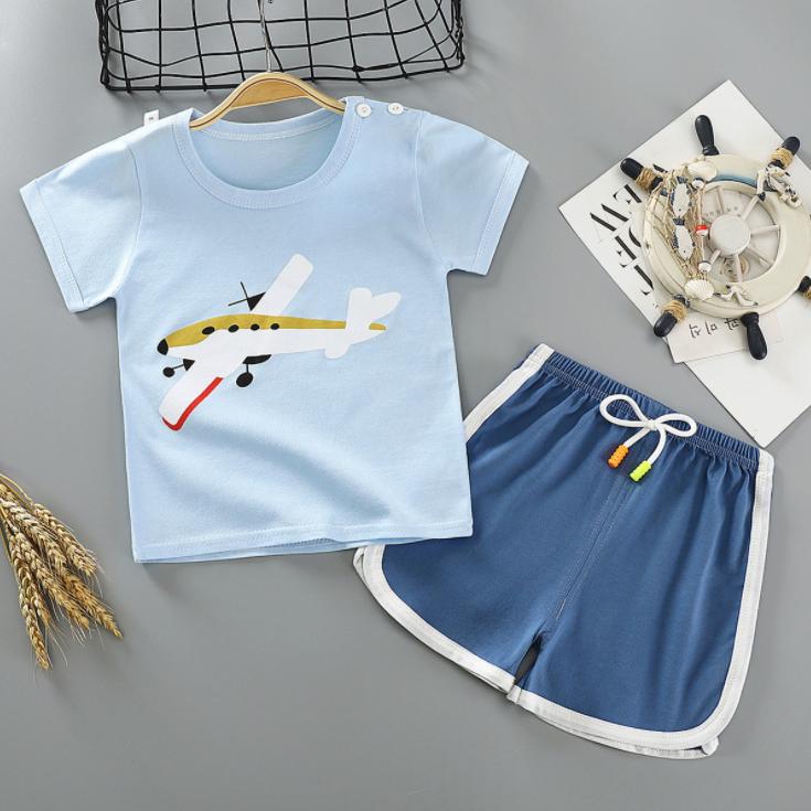 Children's Short Sleeve Suit Korean Style Printing Boys and Girls' T-shirt and Shorts Two Piece Set