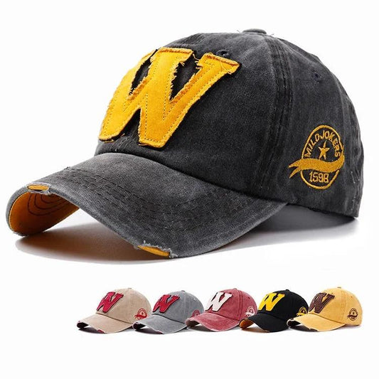 W Embroidery Baseball Cap Men's Vintage Washed Old Color Cloth Splice Peaked Cap Women's Hat Spring Autumn Summer Hat Casual Outdoor Sun Hat