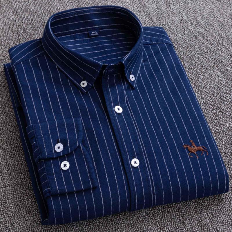 Cotton Striped Shirt Men's Long-sleeved Spring and Autumn Youth Middle-aged Casual Oxford Shirt Large Size