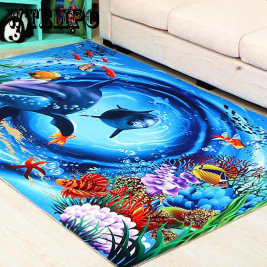 3D Blue Sea Beach carpet Hallway flower fish Carpets Bedroom Living Room Tea  Rugs Kitchen