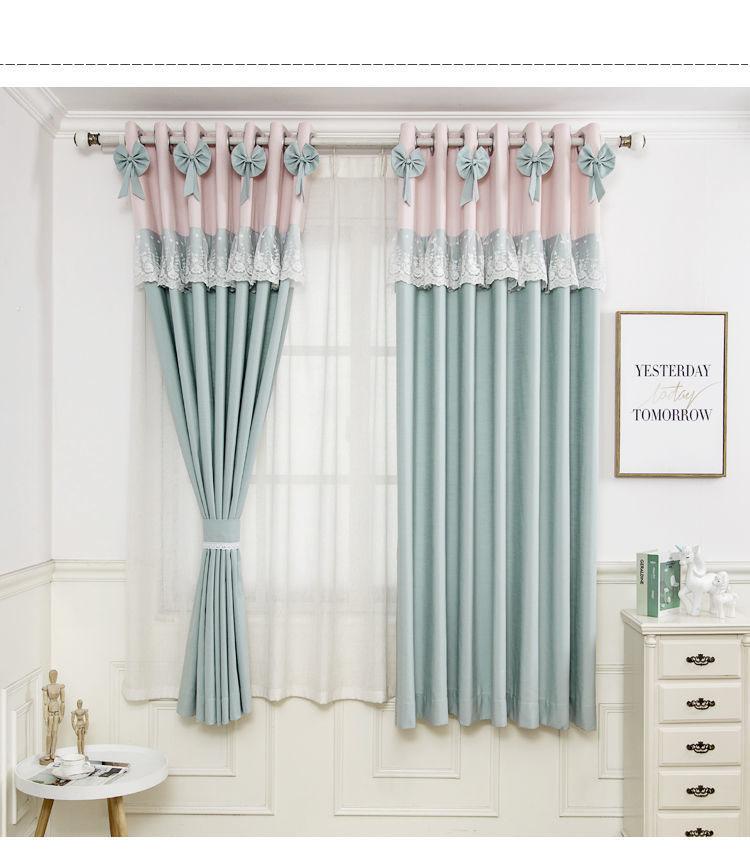 Girl Bedroom Curtains, Girlish Princess Wind, Pink Dreamy Children, Small Fresh Cotton and Linen Semi-shading Finished Curtains (130×270cm)