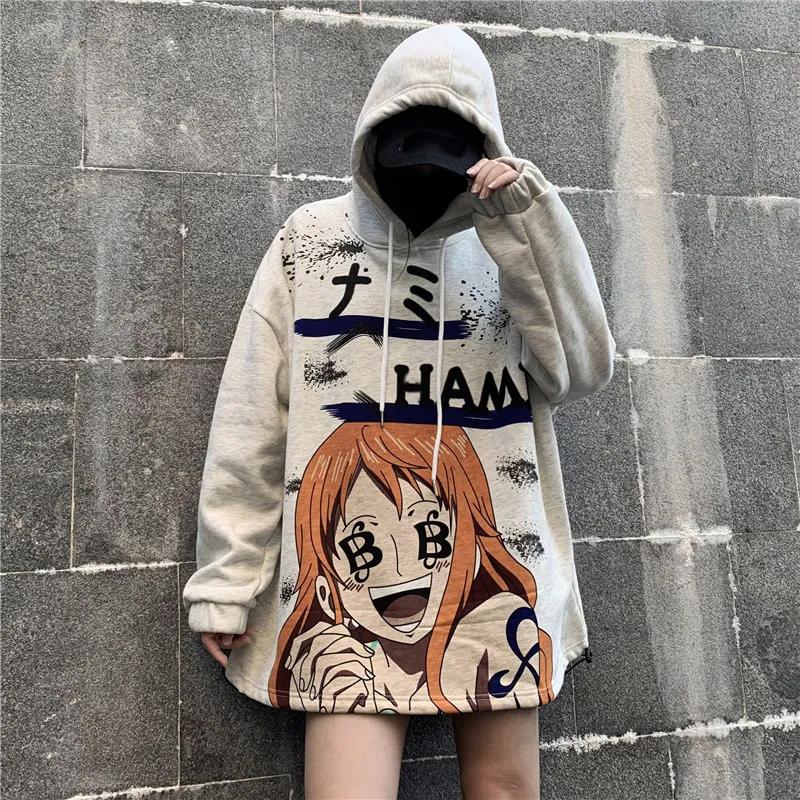 Anime Sweatshirts Hoodies Women Oversized Fashion Printed Streetwear Hip Hop Harajuku Pullovers Pink Girl Pattern Plus Size Loose Hooded Tops Women