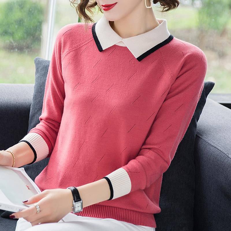 Autumn Winter Large Size Sweater Women's Long Sleeve Loose Doll Collar Pullover Sweater Knit Outwear