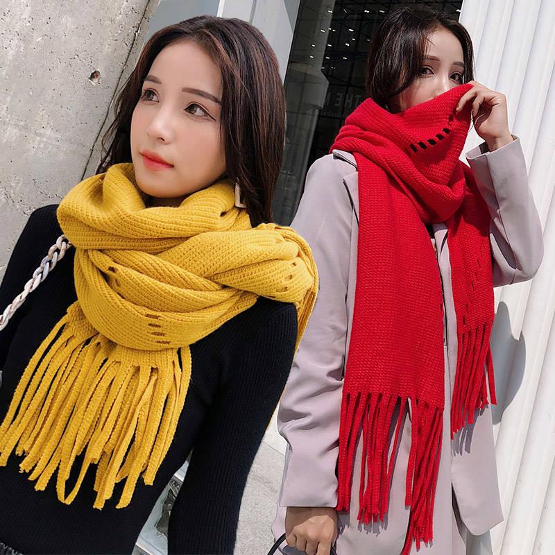 Scarves Lady Winter Thicken Warm Soft Pashmina Shawls Wraps Female Knitted Wool Long Scarf