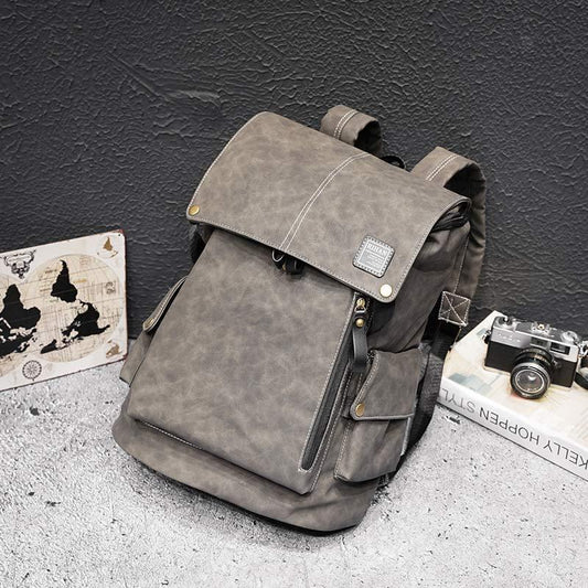 Backpack Men Gray Large Capacity Flip Dark Buckle Waterproof Student Computer Bag Sports Travel Bag