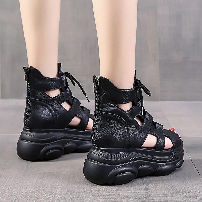 Fish Mouth Sandals Fashion Women's Boots with Increased Slope Heels Summer All-match Thick-soled Sponge Cake Roman Beach Shoes