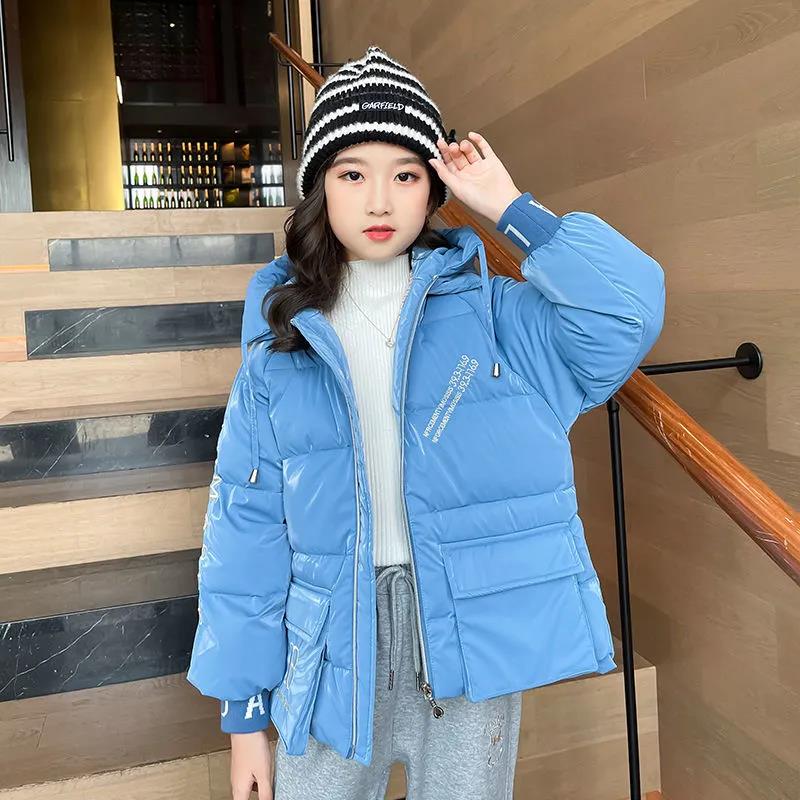 Girls' Winter Padded Down Jacket Bright Leather Disposable Light Cotton Clothing Short Thermal Padded Jacket