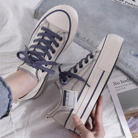 Women's Thick-soled Low-top Canvas Shoes Harajuku Style Students' Height-increasing Shoes Girls' Casual Shoes Biscuit Shoes