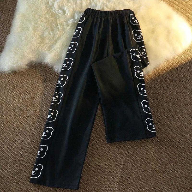 Spring and Summer Loose Small Wide-leg Pants Women's High Waist Drape Bear Sports Pants Casual Straight Mopping Trousers