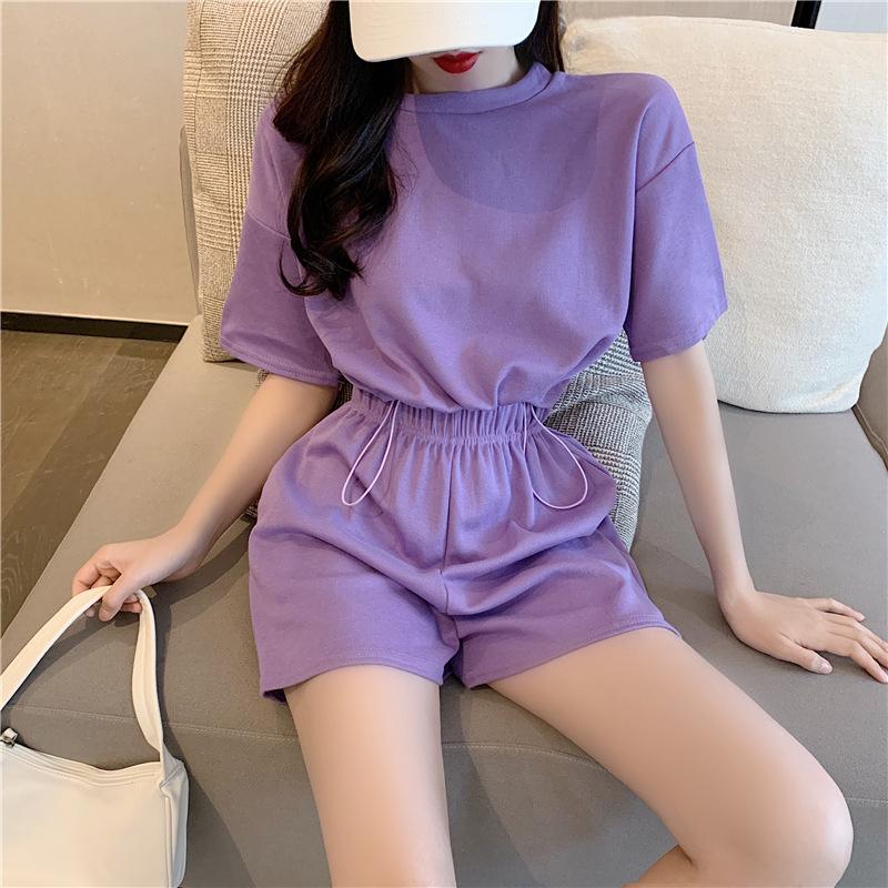 2PCS Summer Casual Sports Suit Women's Wide-leg Shorts + Short-sleeved T-shirt Two-piece Fitness Jogging Clothes Home Comfort Sets