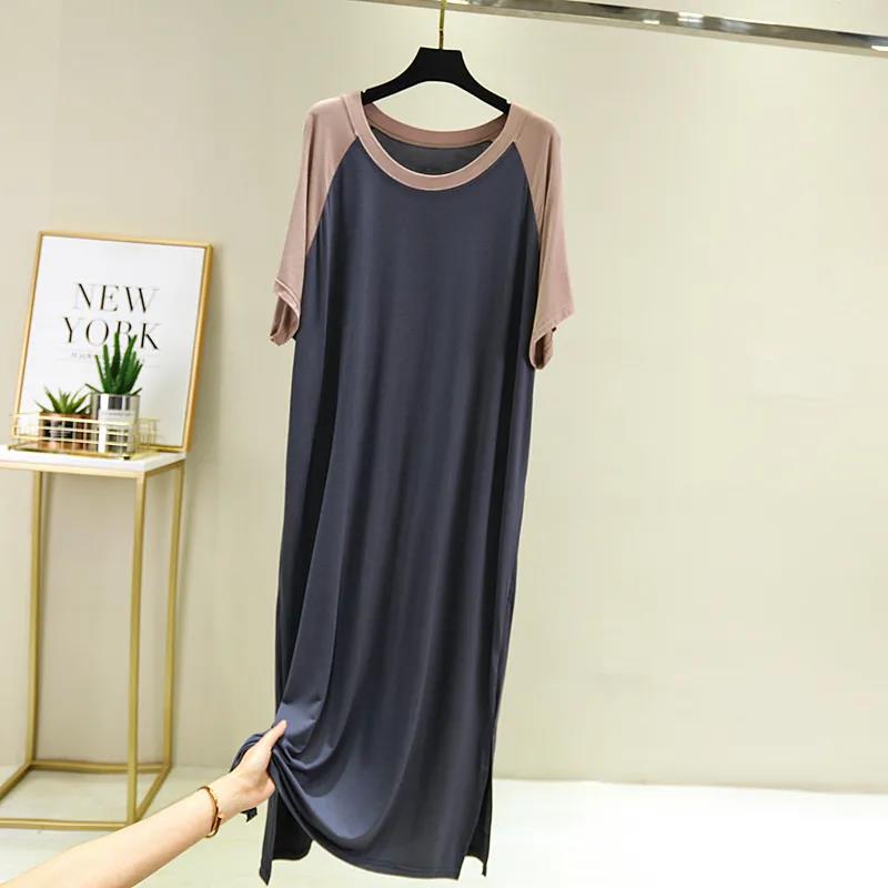 Summer Women's Modal Dress Round Neck Loose Large Size Nightdress Thin Dress Short Sleeve Long Dress