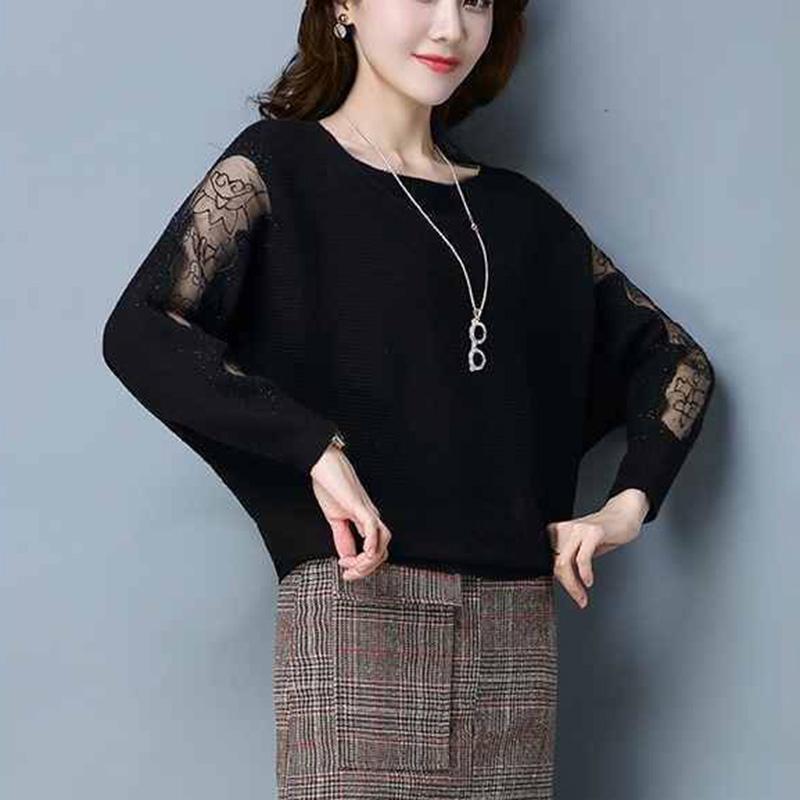 One Word Neck Short Knitwear Mesh Sleeve Spring and Autumn Sweater Women Loose Knit Bottoming Shirt