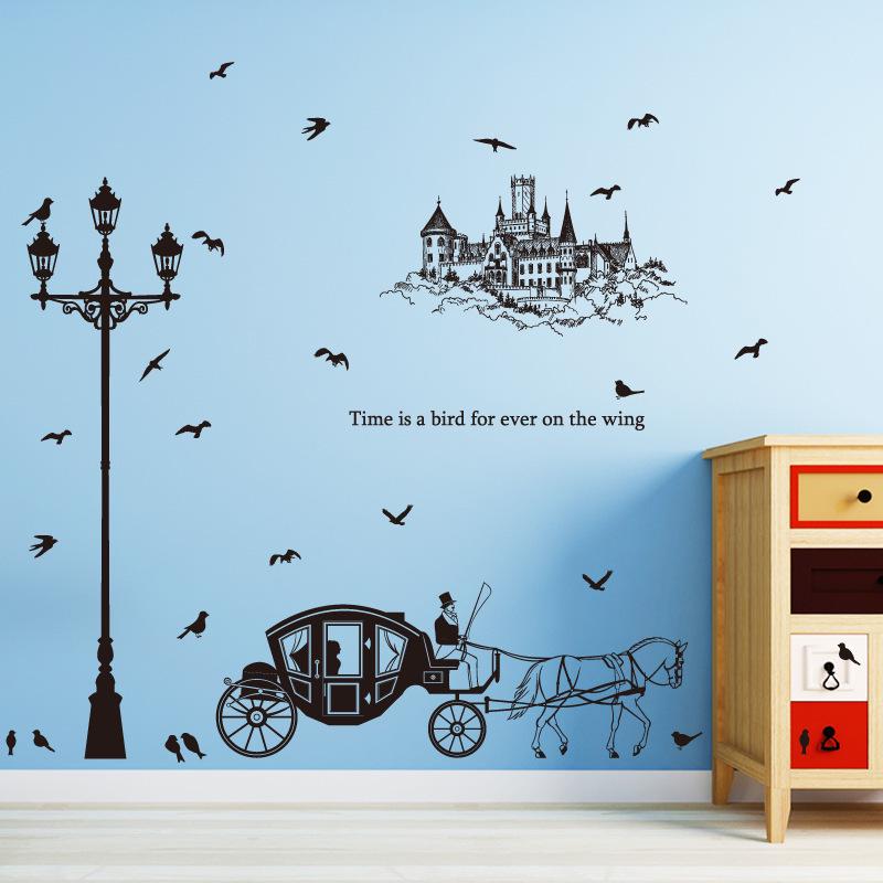 Street lamp carriage silhouette Personality porch bedroom sofa background decorative wall stickers