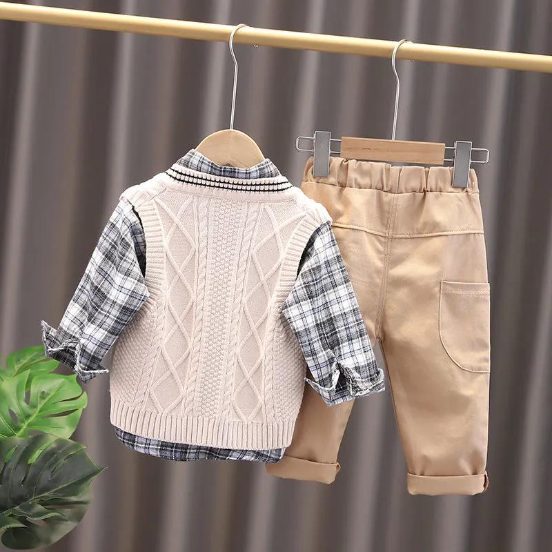 Boys and Girls Spring and Autumn Suits 1-5 Years Old Sweatshirt Vest Shirt Sets Casual Suit Home Service Three-piece Suit