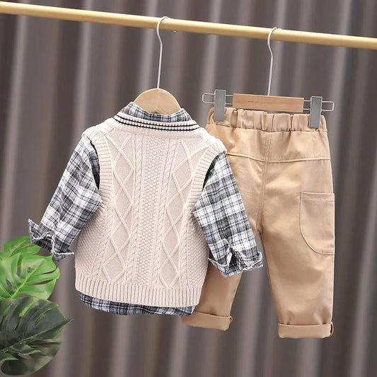 Boys and Girls Spring and Autumn Suits 1-5 Years Old Sweatshirt Vest Shirt Sets Casual Suit Home Service Three-piece Suit