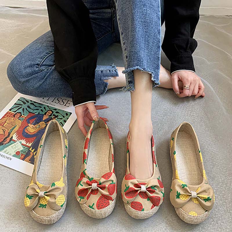 Single Shoes Women's Spring and Summer Korean Version of All-match Pump Flat Shoes Retro Strawberry Women's Shoes Peas Shoes