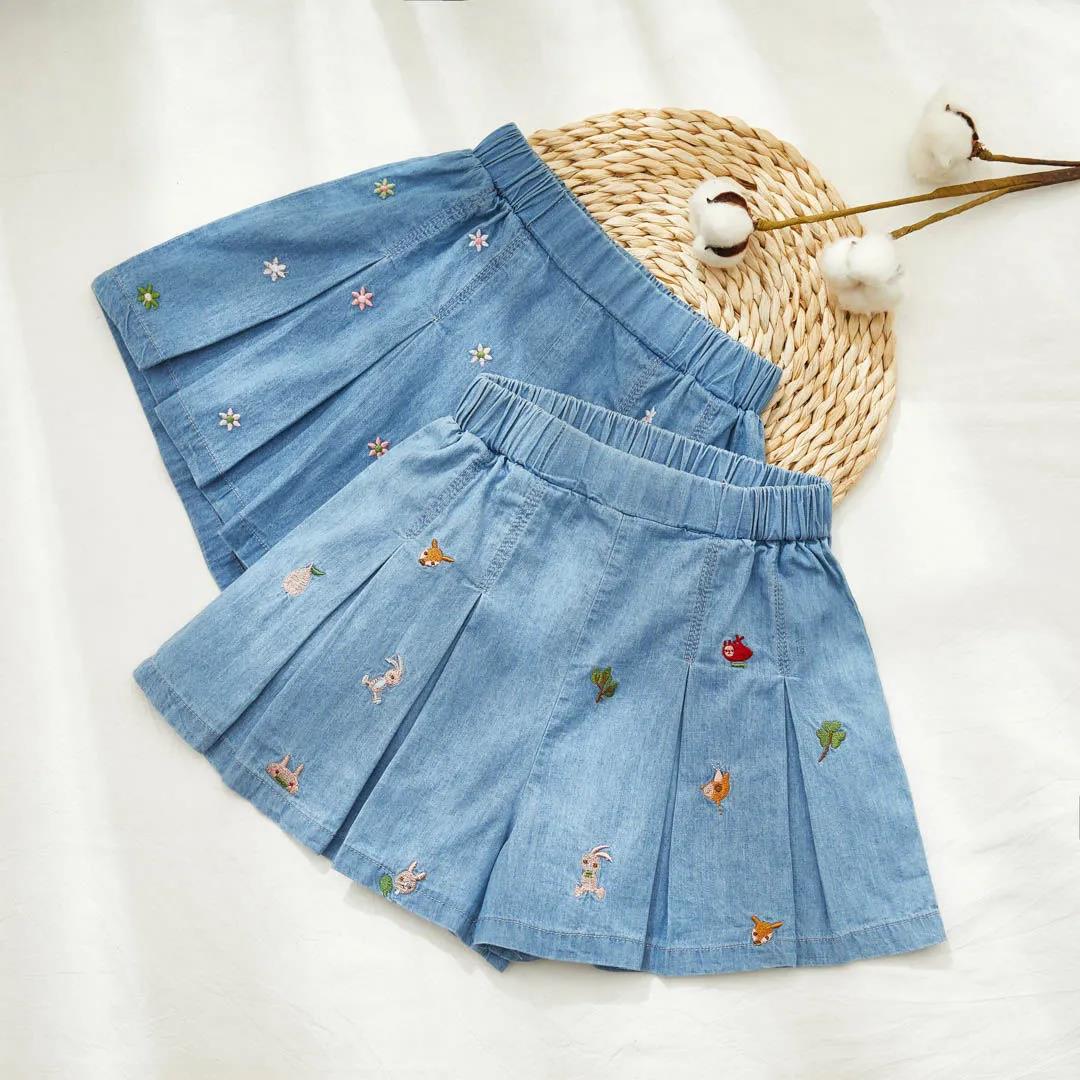 Girls' Cotton Denim Shorts Children's Big Children's Embroidered Short Culottes Summer Clothes Thin Outer Wear Pants