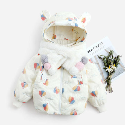 Cute Children Down Padded Jacket Baby Boy Girl Flower Winter Thicken Parkas Kids Colorful Clothes Hoodie Warm&waterproof Outwear