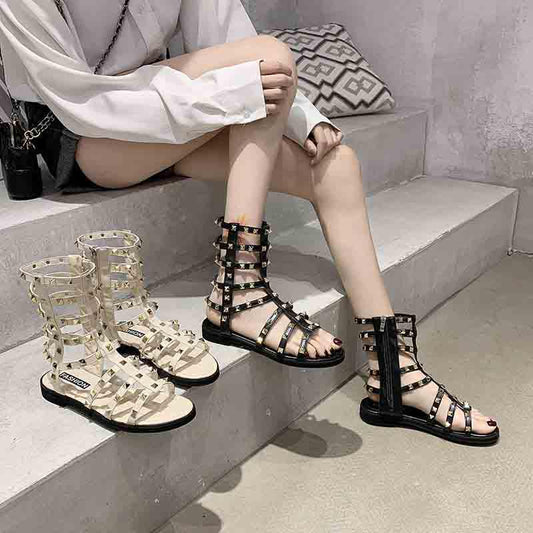 Plus Size 35-39 Summer Women Outdoor Rome Flip Flop Flat Bohemian Beach Shoes Non-slip Office Lady Rivet Sandals