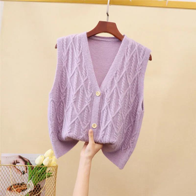 Sweater Vest Women Solid Autumn Winter All-match Leisure Outerwear Knitted V-Neck Sleeveless Female Elegant Chic Simple Harajuku