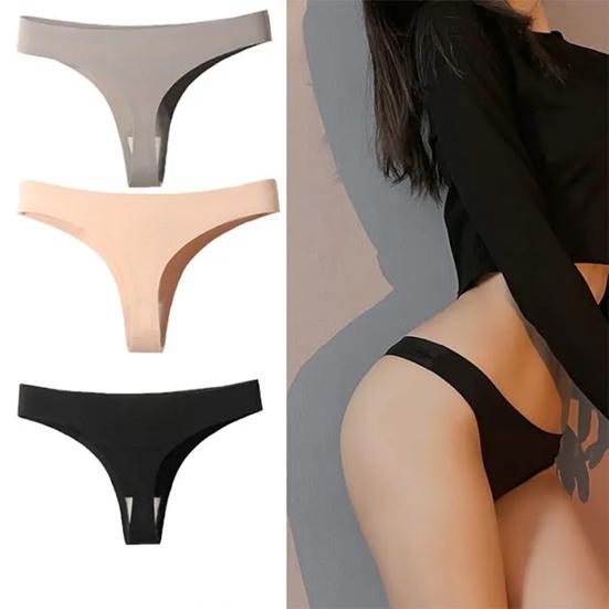 4Pcs/Set Women's Large Size Thong Female Ice Silk Seamless Charming Underpants Mid-waist Sports Girl's Solid Color Briefs