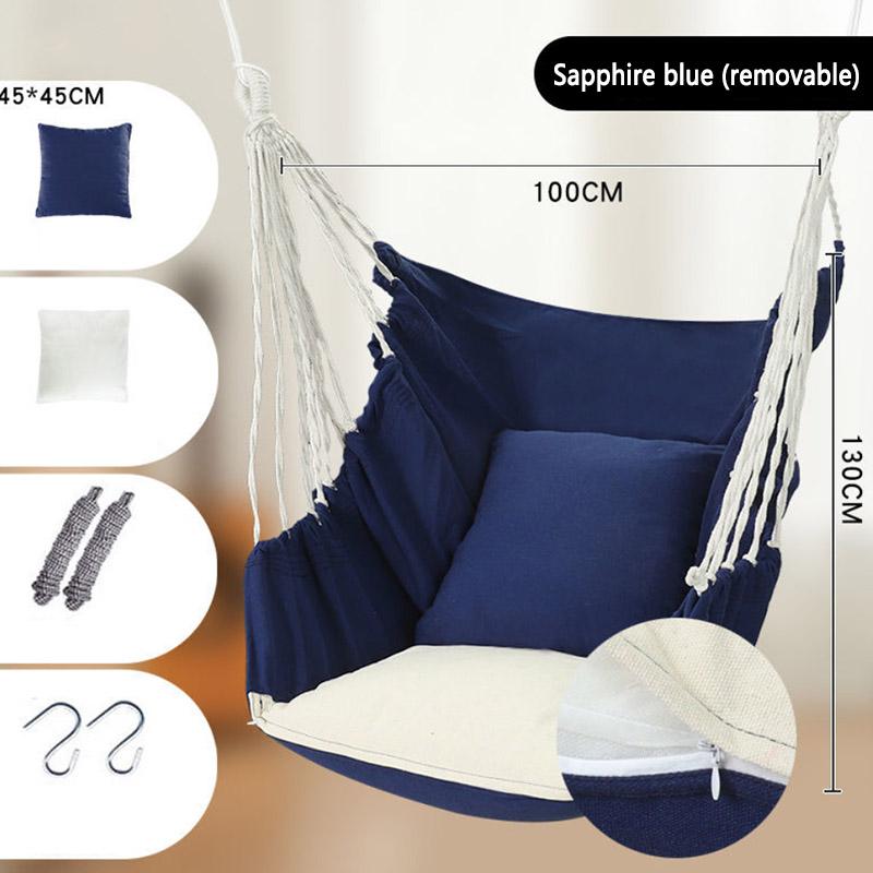 Striped/Solid Color Canvas Hammock Swing Indoor and Outdoor Thickened Canvas Detachable Cradle Chair with Pillow Cushion