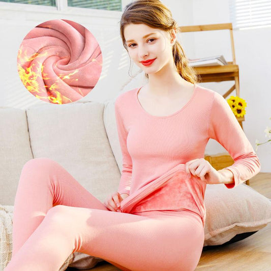 Thermal Underwear Women's Thickening Plus Velvet Suit Tight-fitting Autumn Clothes Long Trousers Base Body Cotton Sweater Winter