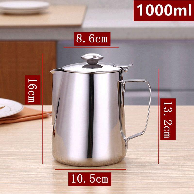 Milk Frothing Pitcher Jug with Lid and Measurment - Upgraded Thicken 304 Stainless Steel Measuring Cups Coffee Foam Container