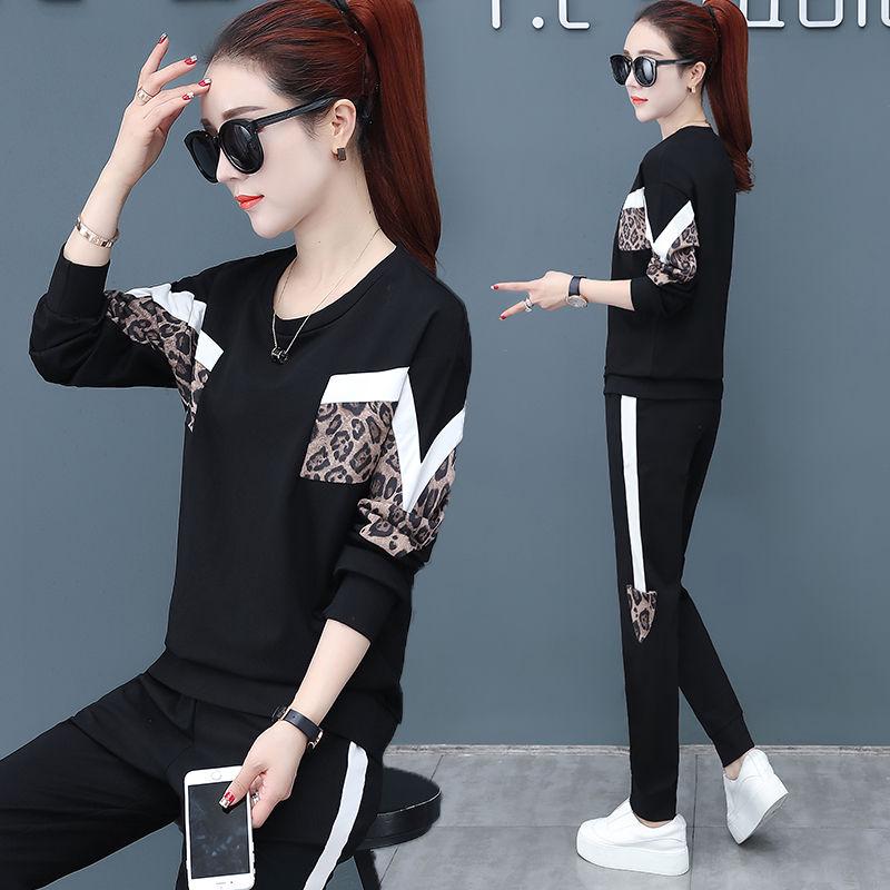 Women's 2pcs set wild long-sleeved casual sweatshirt set large size spring and autumn