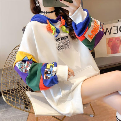 Fashion Fried Street Female Hooded Sweater Loose Korean Version of The Long Spring Thin Section of Red with Women's Upper