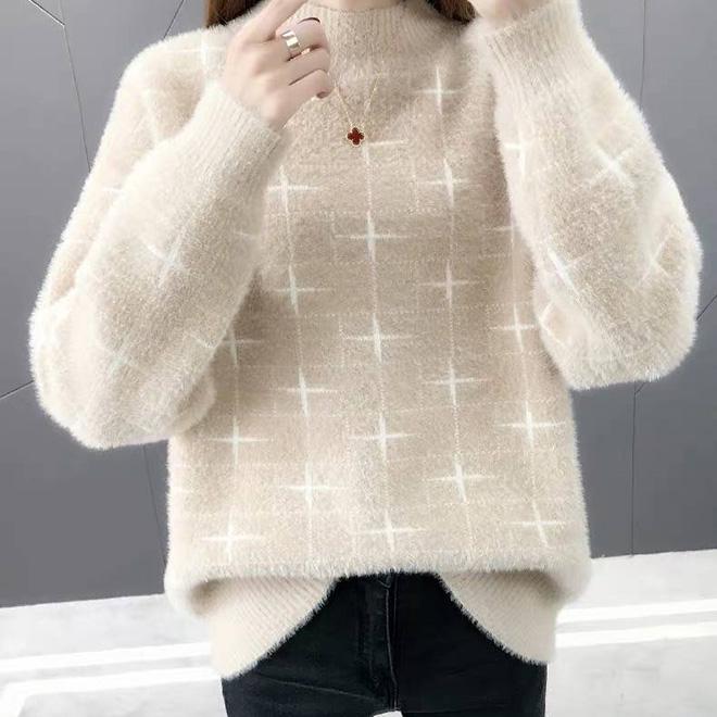 Women Mink Warm Half Turtleneck Pullover Sweater Thick Stretch Knitted Bottoming Shirt Coat