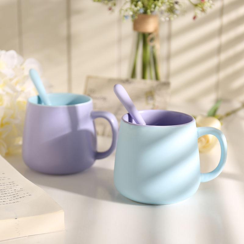 Nordic Ins Wind Creative Mark Cup with Spoon Hit Color Coffee Cup Simple Ceramic Water Cup Matte Milk Cup