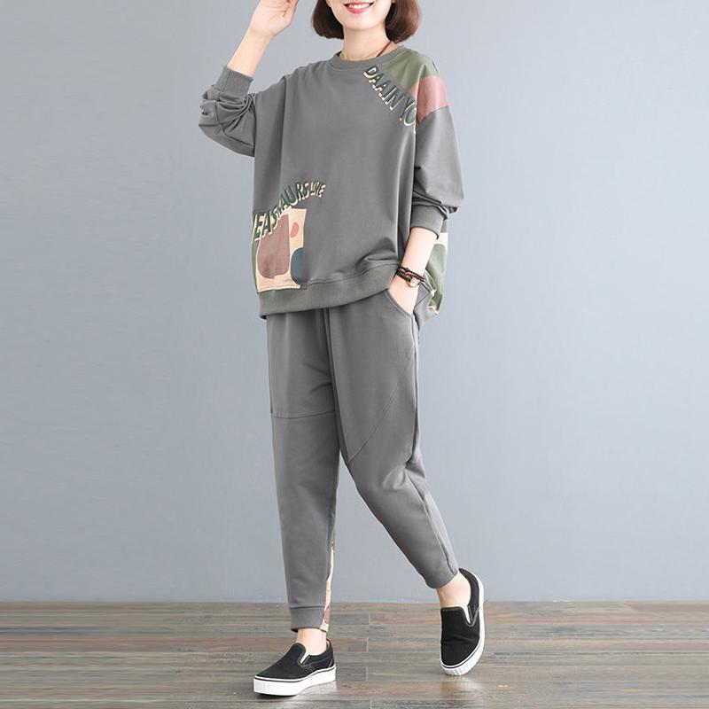 Loose Plus Size Sweater Two-piece Long-sleeved Pullover Shirt + Casual Pants Spring and Autumn Women's Casual Sports Suit Warm and Comfortable