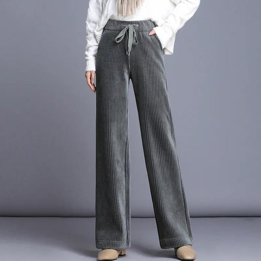 Winter Plus Velvet Corduroy Wide-leg Pants Women's High Waist Drape Thickened Women's Trousers Straight Loose Large Size Pants