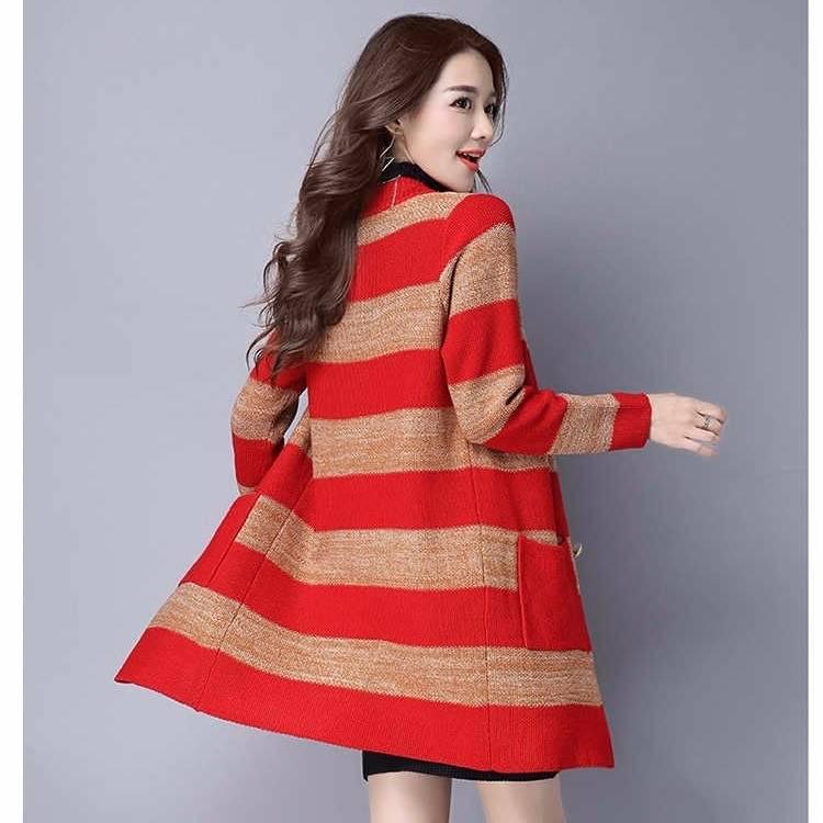 Knitwear Women's Cardigan Stripe Large Size Women's Long Sweater Women's Loose Outer Jacket