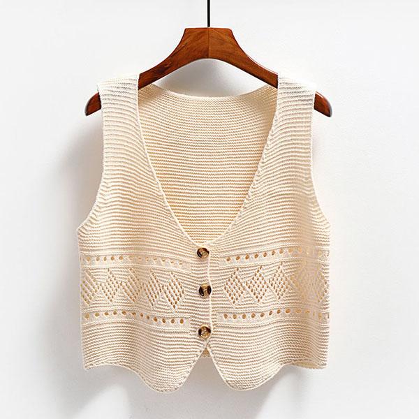 V-neck Loose Openwork Sweater Waistcoat Crocheted Waistcoat All-match Sleeveless Sweater Women Short